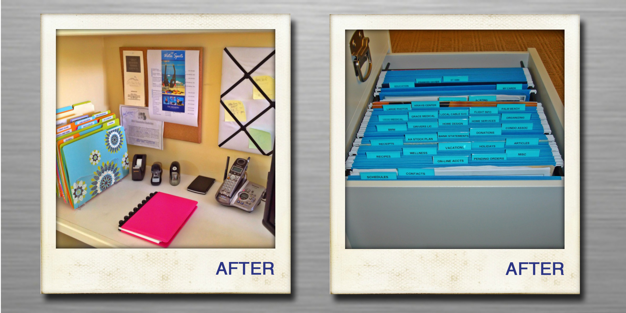 organizing desk and files before and after